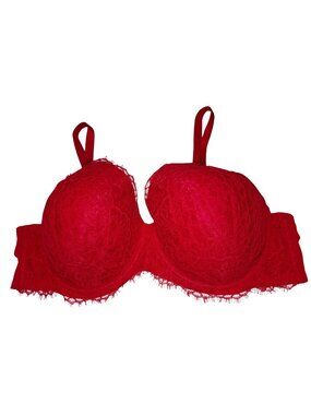 Victoria's Secret DREAM ANGELS Lined Demi Bra Women's Size 44C Red Floral Lace
